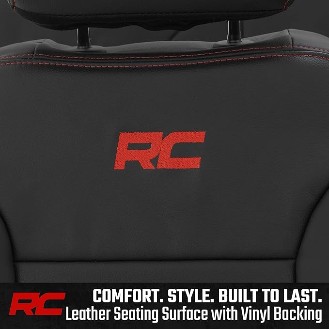 Rough Country Leather Seat Covers for Chevy Silverado 1500 & GMC Sierra 1500 Crew Cab (2019–2026) – Front Buckets & 60/40 Rea