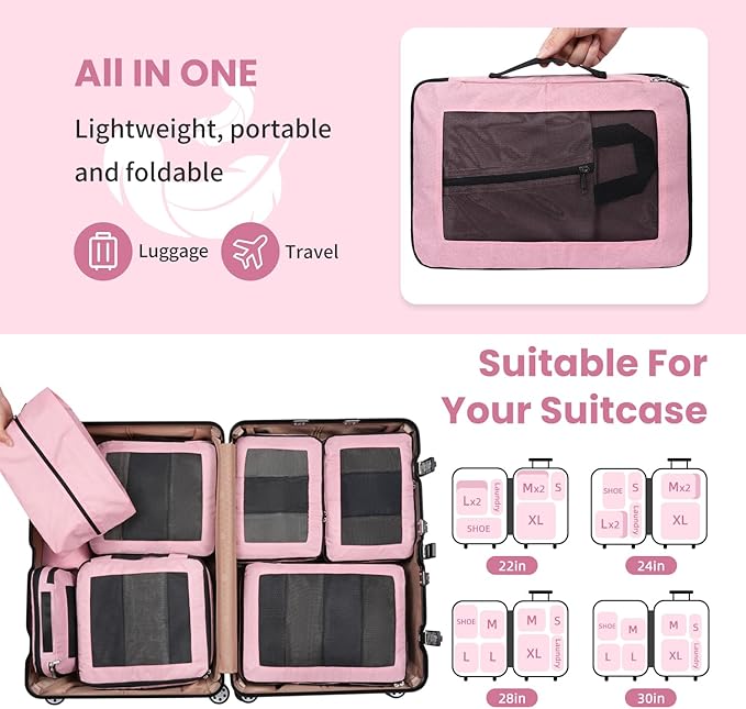 Compression Packing Cubes for Travel, Lightweight Vacation Travel Essentials, Travel Accessories for Suitcase Organizer Bags 