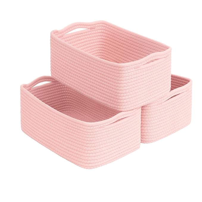 Goodpick Storage Baskets, Small Baskets for Organizing, Toy Storage for Organization, Home Decor, Pink Dorm Decor 3 Pack for 