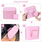 Accmor Bling Pink Car Trash Can with Lid, Mini Auto Garbage Storage Bin with 60 Trash Bags, Small Car Garbage Container Bin, Sparkling Crystal Vehicle Dustbin for Front Back Seat Accessories for Cars