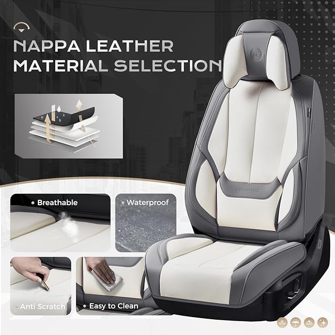 Coverado Seat Covers Full Set, 5 Seats Seat Covers for Cars, Waterproof Nappa Leather Car Seat Covers with Head Pillow, Seat 