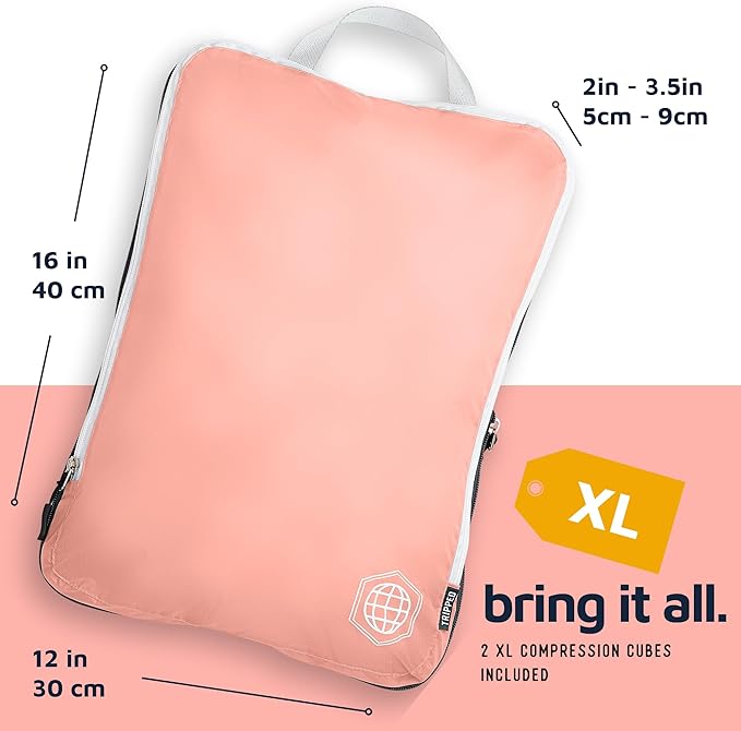 TRIPPED XL Compression Packing Cubes — 7-Piece Set for Checked Luggage | Extra-Large (15.7"×11"×4") + Large + Small + Tube + 