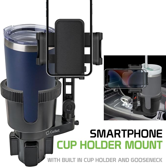 Cellet Car Cup Holder Phone Mount, Phone Holder Mount Cradle Universal Adjustable Compatible for All Smartphones Apple iPhone, Samsung Galaxy Note, LG, Moto Google Pixel (Extra Cup)