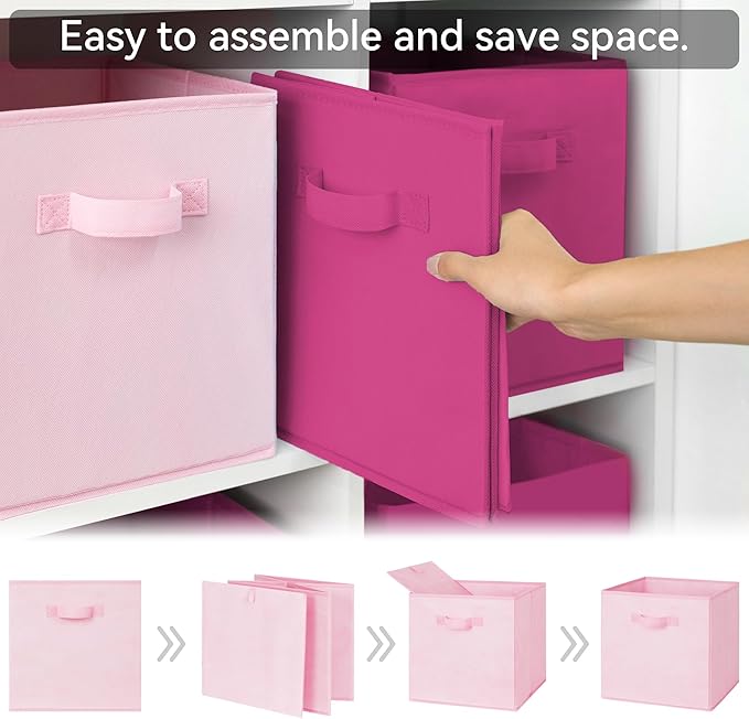 GRANNY SAYS Pink Gradient Cube Storage Bins, 11 Inch Cube Storage Organizer, Fabric Collapsible Storage Bins with Handle, Sto