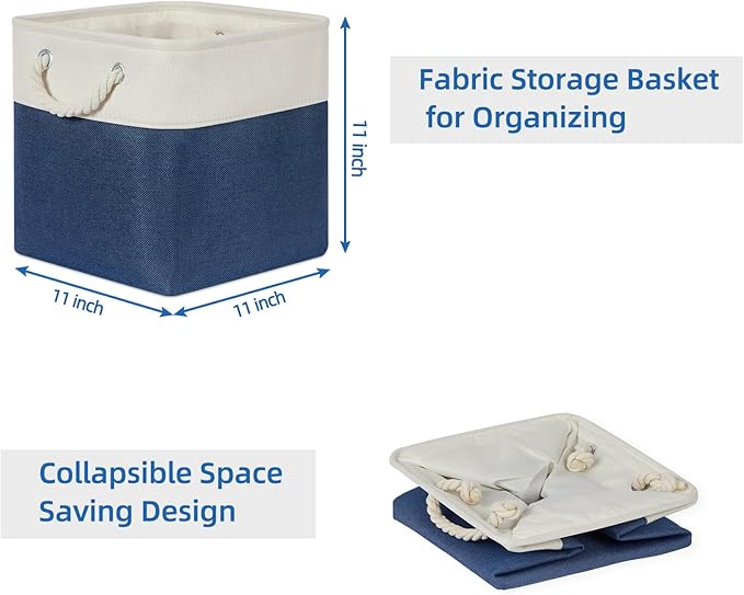 Temary Fabric Storage Cubes 11x11 Cube Storage Bins 4Pack Blue Basket for Organizing Home, Closet, Empty Gift Baskets with Ha