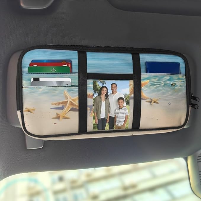 Starfish Car Sun Visor Storage Bag Spots Car SUV Storage Pouch Holder Pocket Organizer with Multi-Pocket Auto Interior Accessories