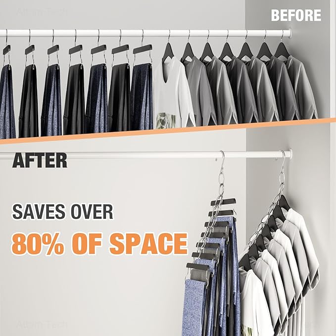 NiHome Clothing Chain Hanger 10-Pack, Metal Closet Organizer Space Saving Hangers with 7 Holes, College Dorm Room Essentials,