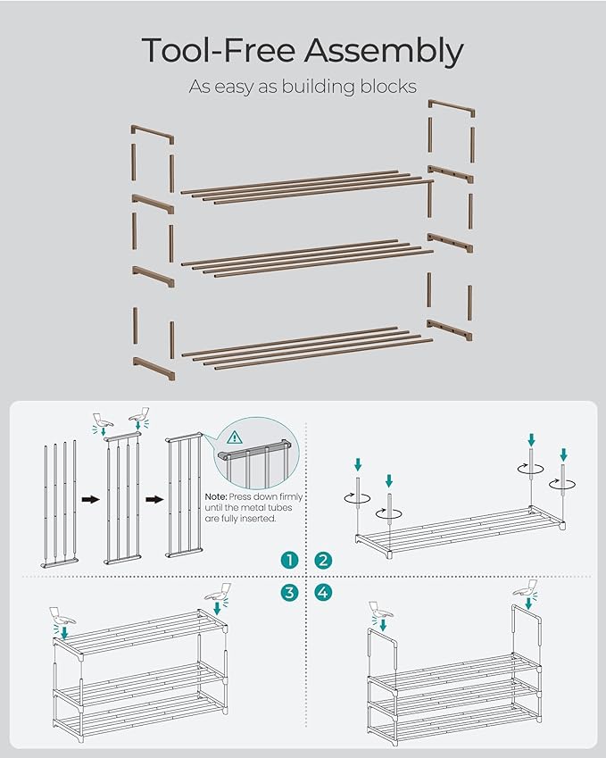 SONGMICS Shoe Rack, 3-Tier Shoe Organizer, Metal Storage Shelf, Upright or Upside Down, for 16-20 Pairs, Stackable, for Entry