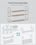 SONGMICS Shoe Rack, 3-Tier Shoe Organizer, Metal Storage Shelf, Upright or Upside Down, for 16-20 Pairs, Stackable, for Entry
