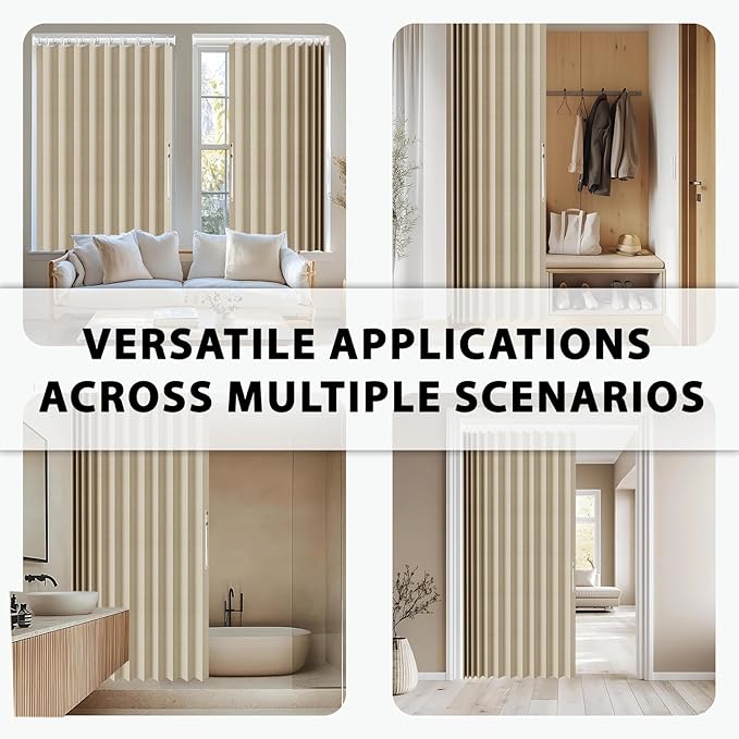 Jilron Accordion Door Curtain Set - 100% Blackout, with Curtain Rod Included, for Bedroom Privacy Protection (Beige-43 W x 78