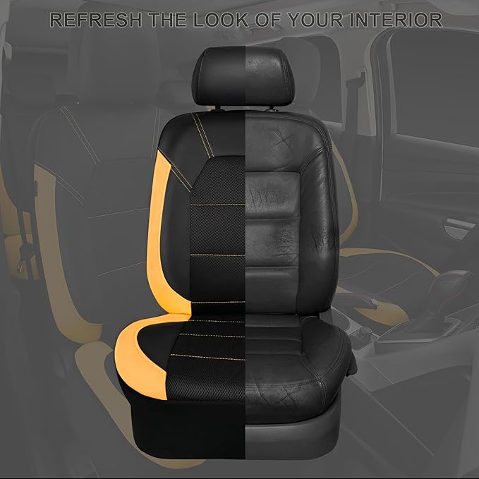 CAR PASS Leather Seat Covers, Breathable Universal Car Seat Cover Full Set for Cute Women Girly,5mm Composite Sponge Inside,A