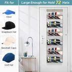 AOODA Clear Over the Door Hat Racks for Baseball Caps, Large Holds up to 72 Caps Hat Storage Organizer for Closet Wall, Deep 
