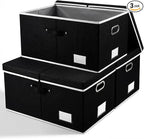 PRANDOM Storage Boxes with Lids [3-Pack] Fabric Collapsible Storage Bins Organizer Containers Baskets Cube with Cover for Hom
