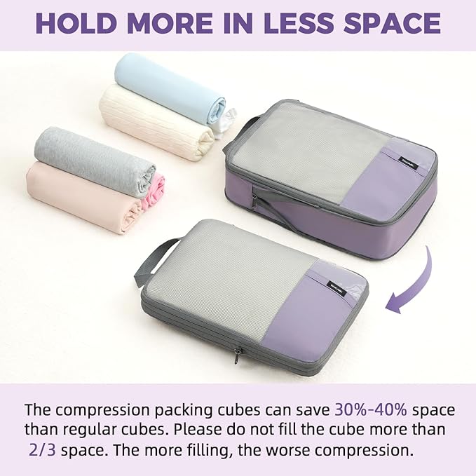 BAGAIL 6 Set Lightweight Compression Packing Cubes with Packing List, Anti-Tearing Expandable Organizer Bags for Travel, Dust