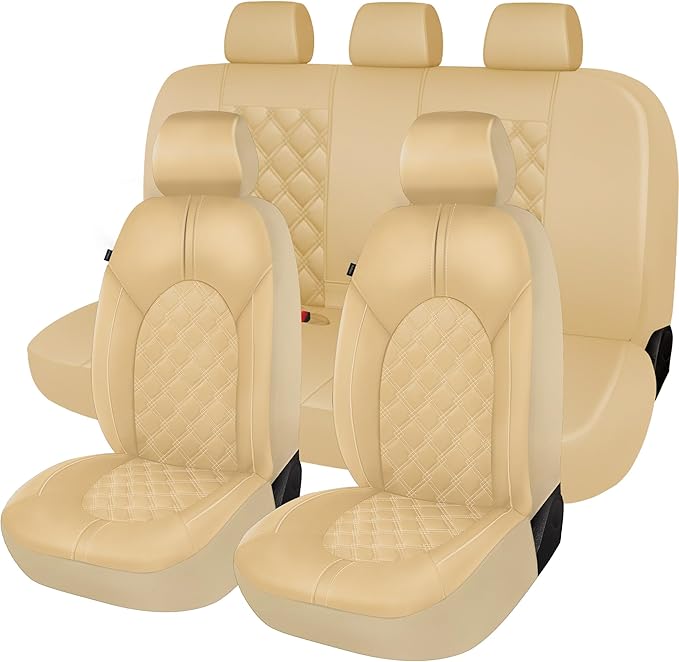 CAROMOP Luxury PU Leather Car Seat Covers Full Set-Waterproof Seat Protectors with Split Bench Seat Covers for Cars-Universal