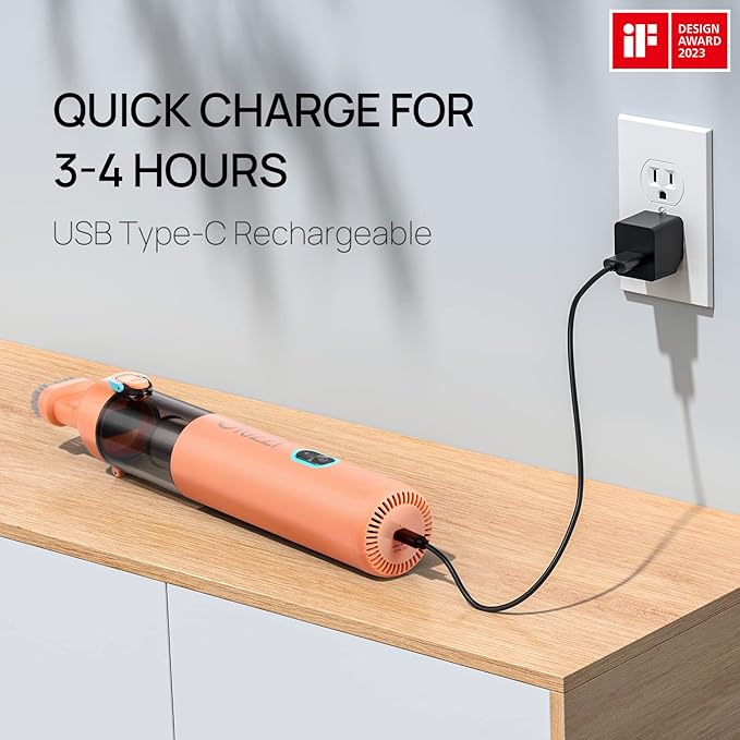 Ofuzzi Day - H8 Apex Cordless Handheld Vacuum Cleaner, 30AW Powerful Suction, 1.2lbs Lightweight, 120ml Dust Cup, Dual Filtra