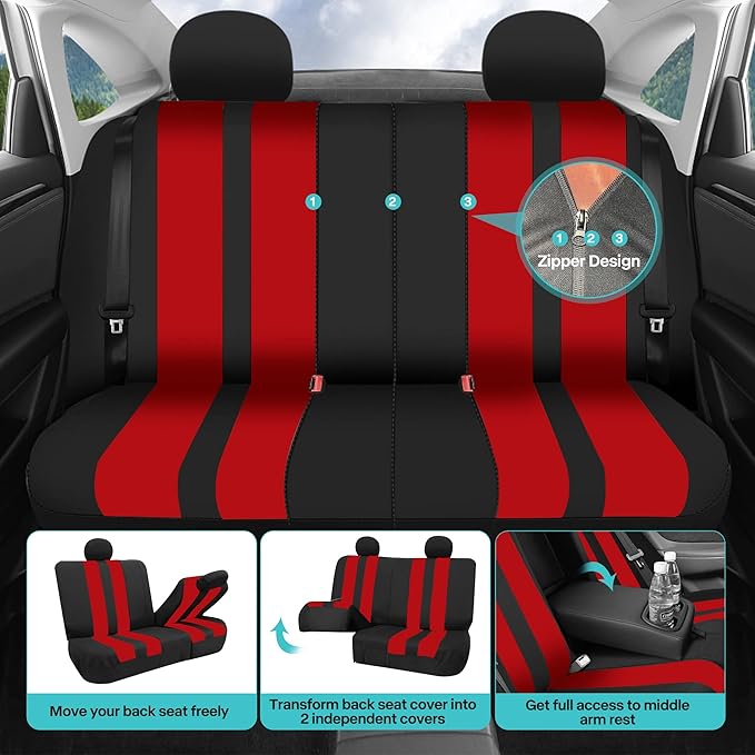 FH Group Car Seat Cover Full Set Striking Striped Car Seat Covers with Front Seat Covers and Rear Split Bench, Universal Fit 