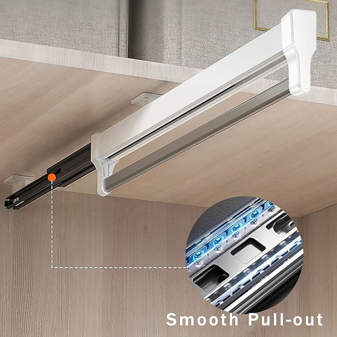 Pull Out Closet Valet Rod, Adjustable Sliding Heavy Duty Steel Top Mounted Clothes Storage Hanger Rail for Closet Wardrobe (4