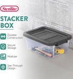 Sterilite 6-Pack Modular Stacker Box, Durable Clear Plastic Storage Bins with Latching Lids, 16 Quart - Stackable Organizing 