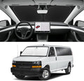 Custom Fit Windshield Sun Shade for Chevy Express 1996-2026, Blocks UV & Heat, Front Window Sunshade Accessorie, Easy Fold & Store Keep Your Car Cooler