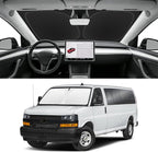 Custom Fit Windshield Sun Shade for Chevy Express 1996-2026, Blocks UV & Heat, Front Window Sunshade Accessorie, Easy Fold & Store Keep Your Car Cooler