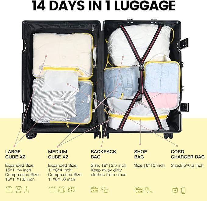 PFEYRPK Lightweight Compression Packing Cubes for Suitcases, Compressible Expandable Travel Packing Organizer with Clear Toil