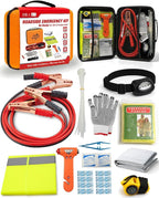 HolaKit Car Emergency Kit – Roadside Safety Kit with Jumper Cables, LED Headlamp, First Aid, EVA Bag, Poncho, Safety Vest & M