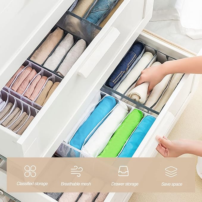 Wardrobe Clothes Organizer 7 Grids Portable Closet Organizer Mesh Separation Storage Box Foldable Closet Drawer Organizer for