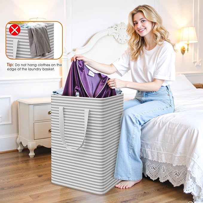 3 Pack Laundry Basket, Waterproof & Freestanding Large Laundry Hamper, Collapsible Clothes Hampers with Easy Carry Long & Rei