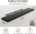 Floating Shelves for Wall, 9.3" Deep Wall Mounted Wood Shelves for Bathroom, Bedroom (Black, 48)