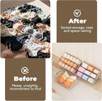 Socks Bra Underwear Drawer Organizer for Closet, 2 PCS Plastic Storage Box with 15 Removable Compartments and Lid, Clear Dres