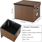 Huolewa File Organizer Boxes with Lids, Collapsible Faux Leather Hanging File Folder Box Organizer with Plastic Slide, Decora