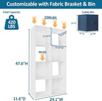 PrimeZone Stackable 8 Cube Storage Organizer: Wood Cubes Shelf Fits Cubby Bins - Square Cubicle Bookshelf Cabinet for Closet 