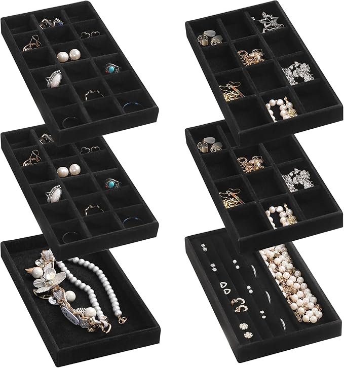 Frebeauty Jewelry Organizer Tray,Stackable Velvet Jewelry Trays,Drawer Inserts Earring Organizer For Women Jewelry Storage Di