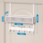 Over The Door Hooks Organizer, Over The Door Towel Rack with Mesh Basket, 10 Coat Hooks and 2 Wreath Hangers, Bathroom Door O