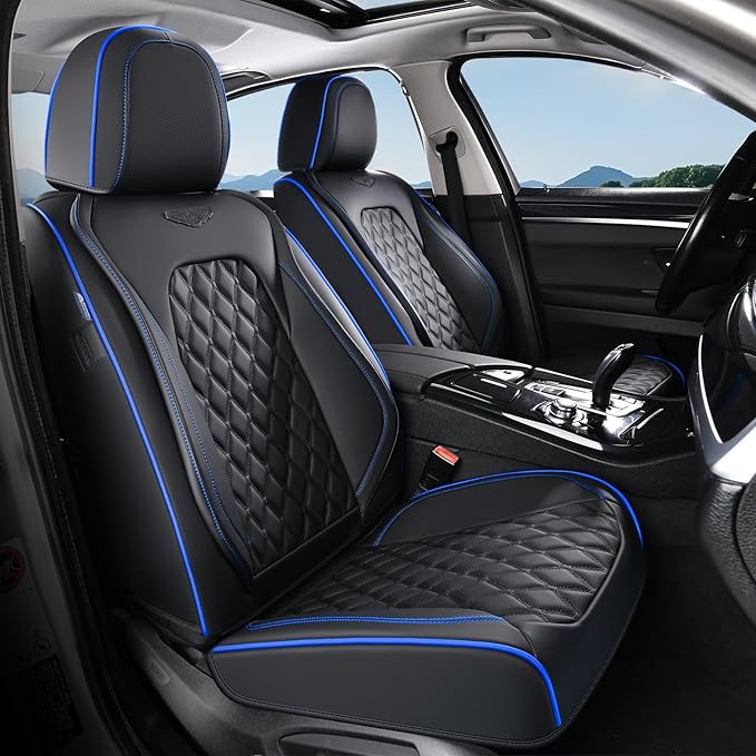 Coverado Front Car Seat Covers, Non-Slip Dust-Proof Nappa Leather, Universal Fit for Cars & Pickup Trucks, Waterproof Car Sea