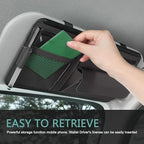 MLY Car Sun Visor Organizer, Leather Sunglasses Note Pen Card Holder with Multi-Pocket Net Zipper Storage Bag, Scratch-Resistant Car Sun Visor Organizer for Truck, Cars Interior Accessories (Black)