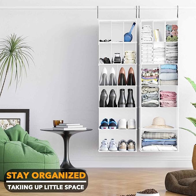 SpaceAid 2 Pack Hanging Closet Organizer and Storage with Dividers, 24 Compartments Hanging Shoe Shelves for Closet, Wardrobe