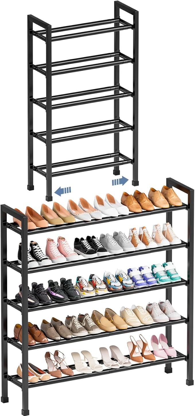 Mavivegue 5-Tier 19"-43.3" Adjustable Shoe Rack for Closet,Expandable Shoe Rack, Hall Entryway,Front Door,Garage, Sturdy Stee