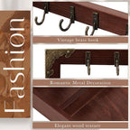 Wonderjune Key Tray for Entryway Table, with 5 Metal Hooks and Wood Base, Vintage Wood Key Tray Stand Holder for Keychain Jew