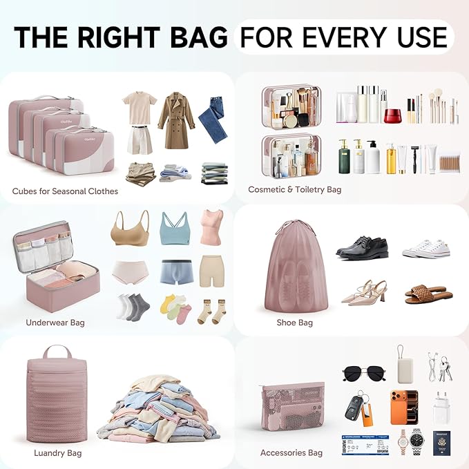 11 Set Packing Cubes for Travel,Gifts for Women Mom Kids, TSA Approved Bags for Makeup,Cosmetic,Toiletry, Suitcase Organizers