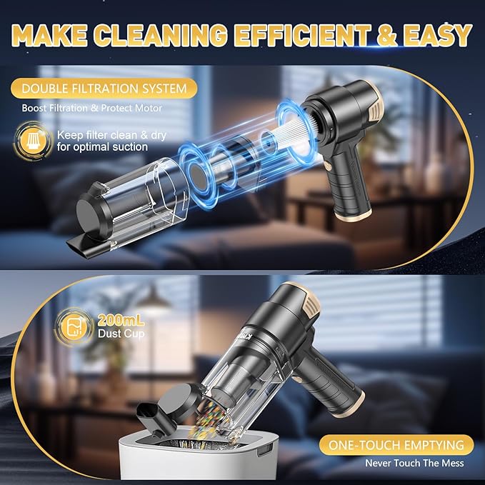 KMM Handheld Car Vacuum Cleaner, 16000PA Air Duster & Vacuum Cleaner, 120W High Power Hand Held Vacuum Cordless, Portable Vac
