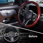 Car Steering Wheel Cover Carbon Fiber Snap On Steering Wheel Accessories Wrap 14.5-15 inch Universal Grip Anti-Skid Protector, Glossy Red