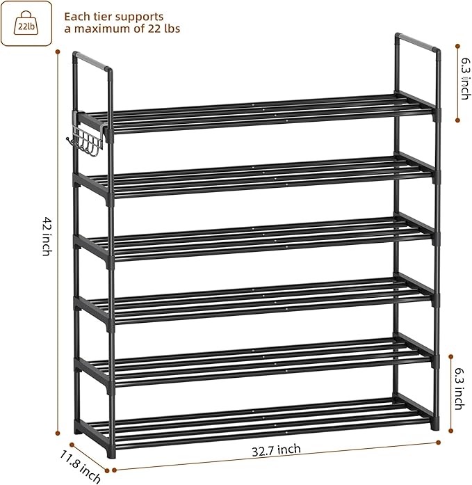 6 Tier Shoe Rack, Shoe Rack for Closet, Shoe Organizer for Entryway, Shoe Storage for Front Door Entrance & Entryway, Large S