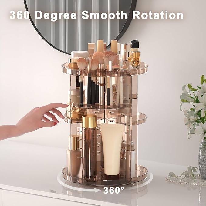 Rotating Makeup Organizer Countertop, DIY Adjustable Trays Spinning Skincare Organizers, Cosmetic Display Shelf with Perfume 