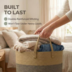 JMvicyroam 115L Extra Large Blanket Basket for Living Room - Woven Cotton Rope Laundry Hamper with Reinforced Handles - Stora