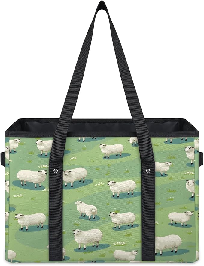 Reusable Grocery Bags Heavy Duty Shopping Bags Foldable Large Tote Bags with Long Handles & Hard Bottom