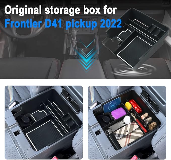SHAOHAO for 2025 2026 Nissan Frontier Center Console Organizer Tray 2022-2025 2026 Nissan Frontier (S/SV/Pro-X/Pro-4X/SL) Console Tray Frontier 2023 2024 2025 2026 Accessories Armrest Box Organizer