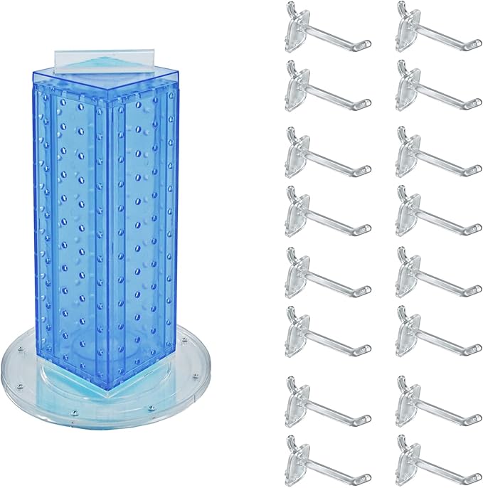 Azar Displays 700220-BLU-2C16 Four-Sided 4”W x 12” Revolving Pegboard Tower Kit Counter Display with 16-Pack of 2 inch Lockin