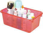 Storex Small Cubby Bins – Plastic Storage Containers for Classroom with Non-Snap Lid, 12.2 x 7.8 x 5.1 inches, Tint Red, 5-Pa